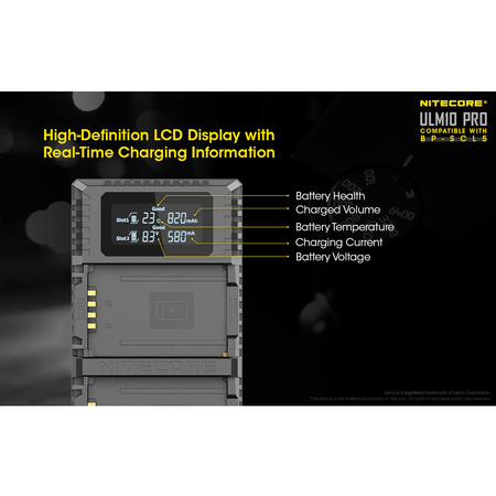 Nitecore ULM10 Pro Digital QuickCharge 2.0 USB Battery Charger for Leica BP-SCL5 Batteries ULM10PRO